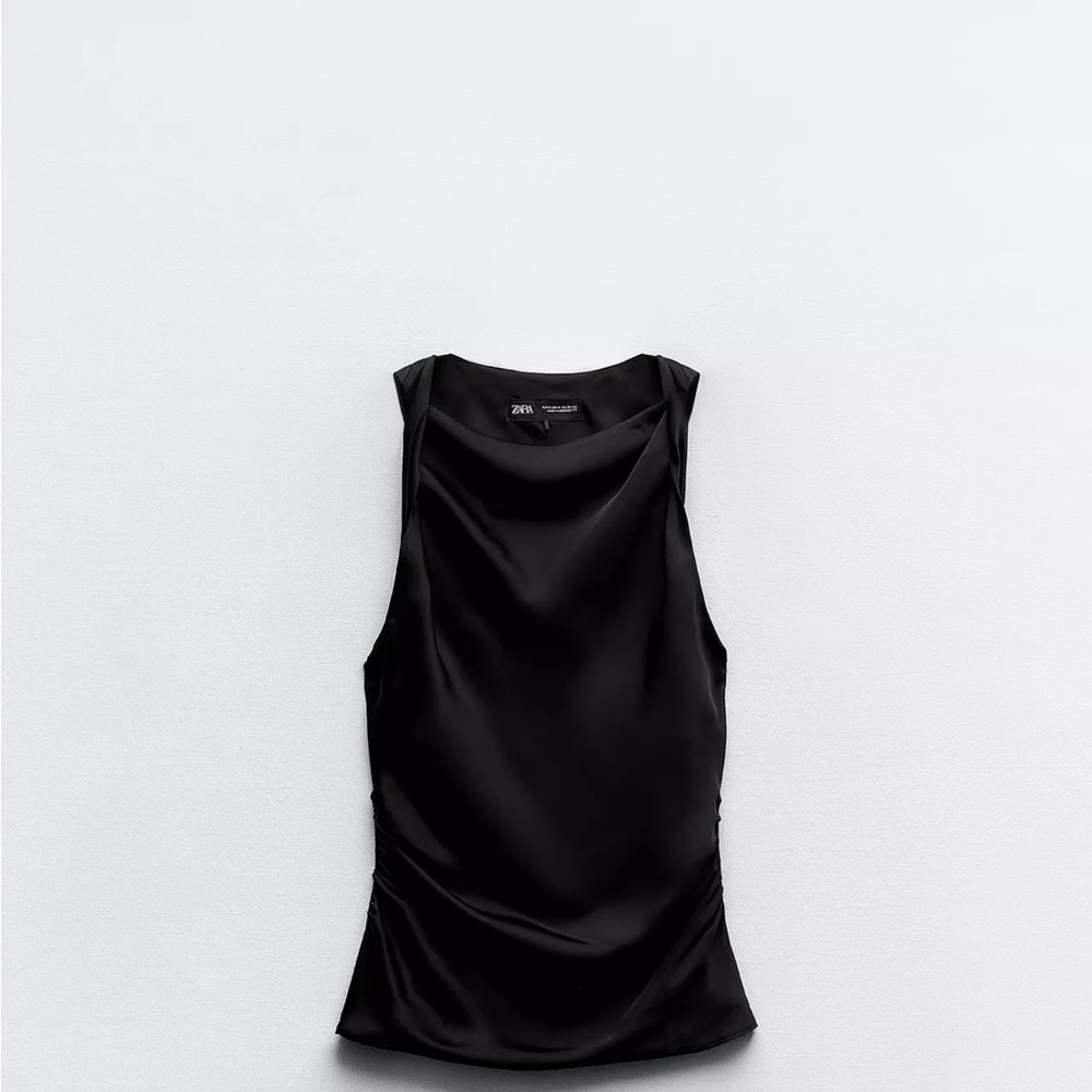 Zara Elegant Black Satin Tank Top